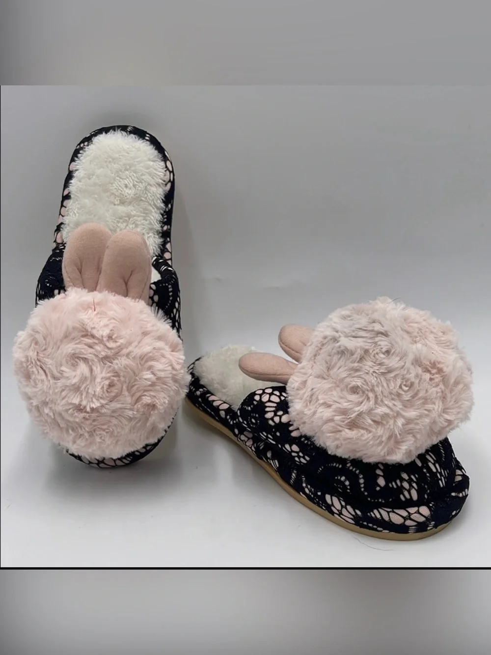 Dudutown Pink/Black Slippers - EU Size 28/29 (Approx. US Kids' Size 11.5-12)